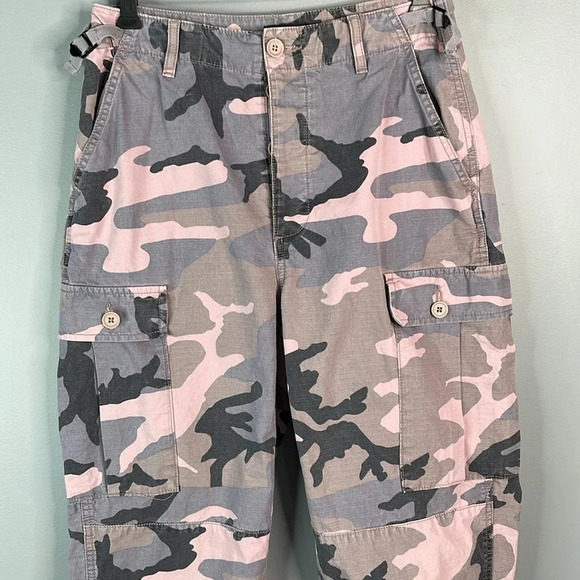 TOPSHOP Pink Grey Camo Cargo Utility Pants Jogger Canvas Adjustable Baddie 6 - Picture 3 of 13
